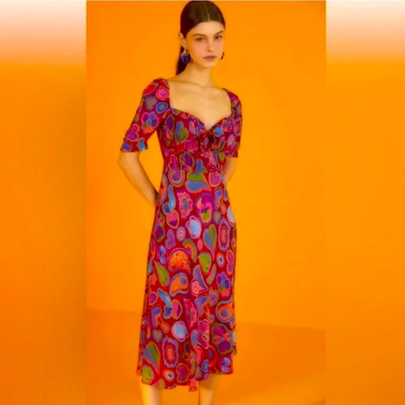 NEW!!! Farm Rio Red Lisa Midi Dress Size XS - Picture 1 of 12